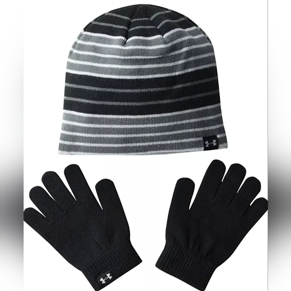 Under Armour Girl's Beanie& Gloves Combo BNWT Black/Mod Grey (001). Rt: … - Picture 1 of 3